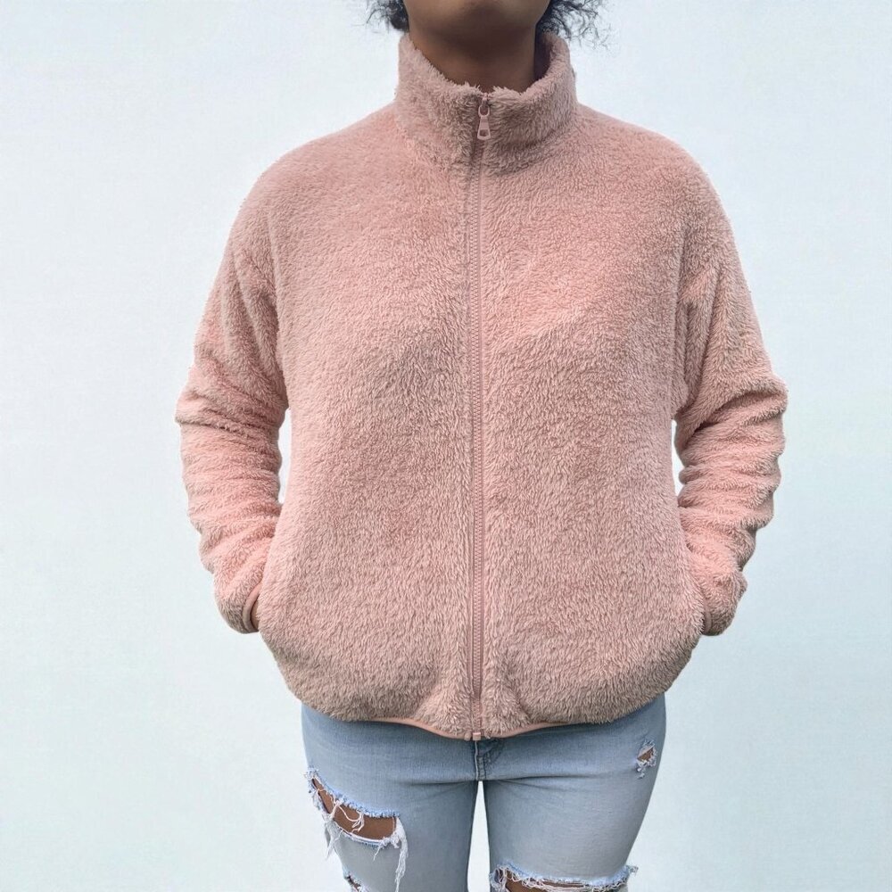 Uniqlo WomenS Pink Fleece Jacket Size M Full-Zip Soft Warm Outerwear